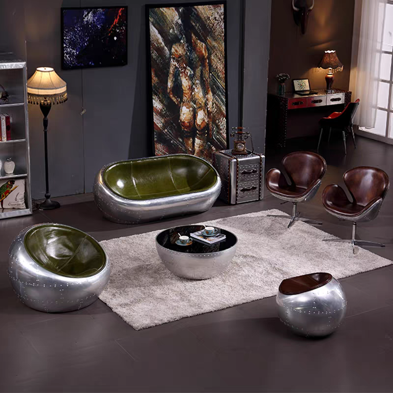 Home Office Industrial Style - Retro Industrial Style Aluminum Leather Sofa