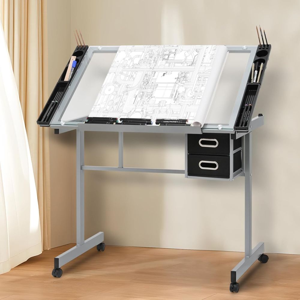 Home Office Free - Adjustable Glass Top Dining Table with