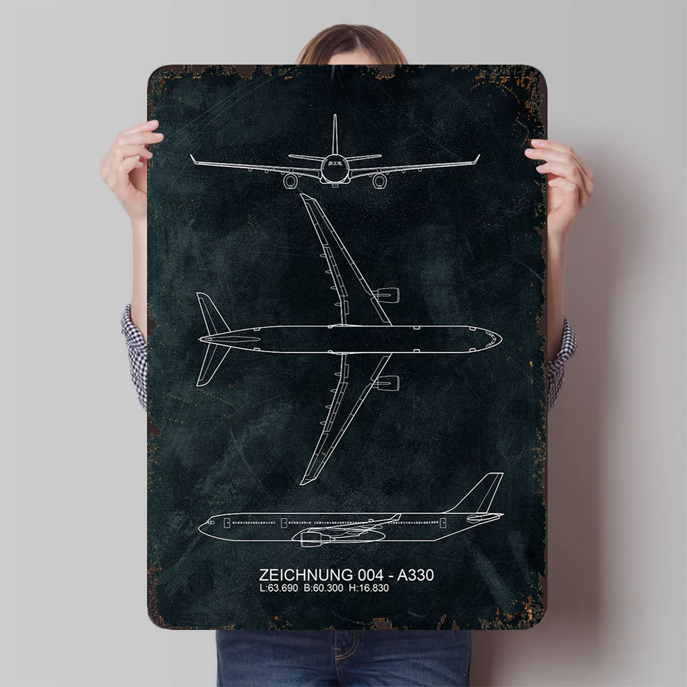 Home Office Industrial Style - A330 Aircraft Blueprint Metal Wall Art