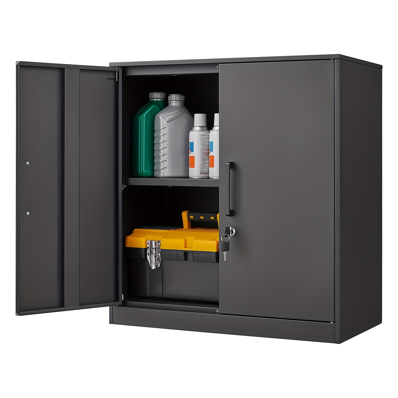Home Office Or - Black Metal Wall Storage Cabinet, Wall-Mounted