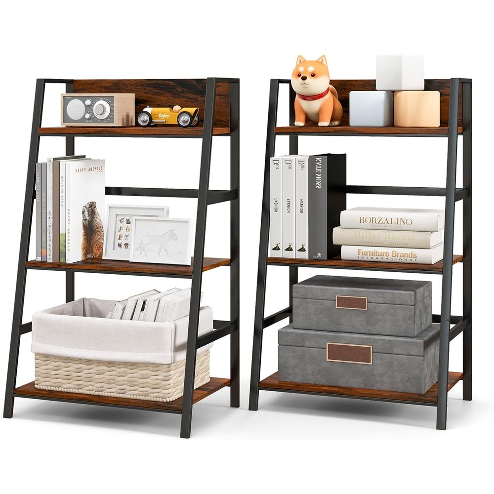 Home Office Industrial Style - Industrial-Style 3-Tier Wooden Bookcase with Metal,