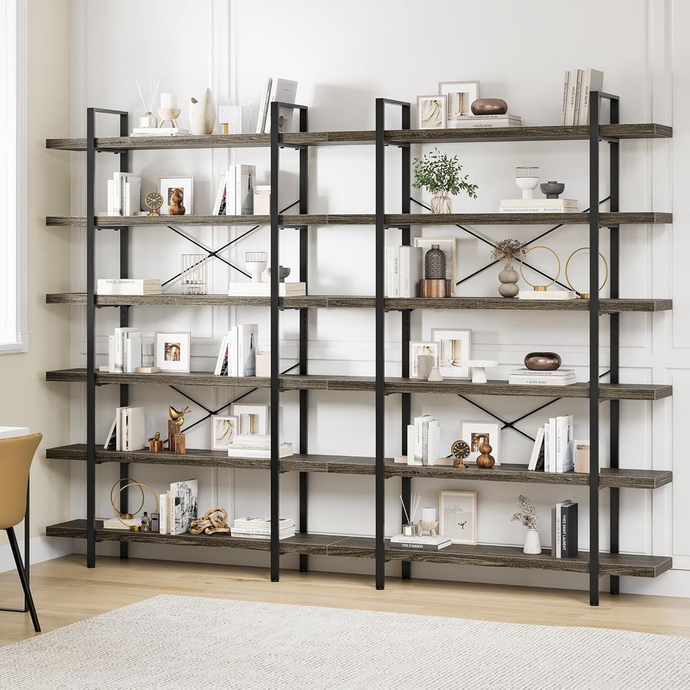 Home Office Industrial Style - 6-Tier Industrial-Style Bookshelf, 47 Wide, 120lbs