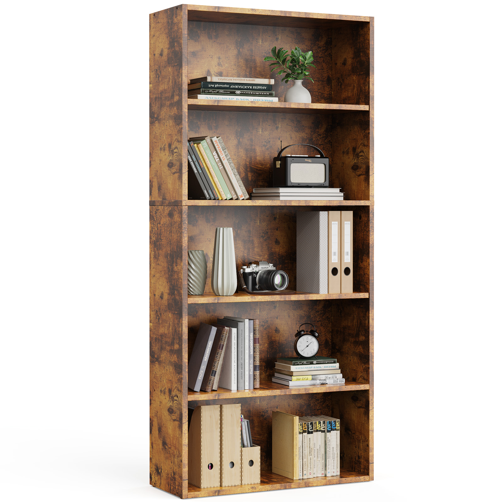 Home Office With Bookshelves - Industrial 5 Shelf Bookcase - Large