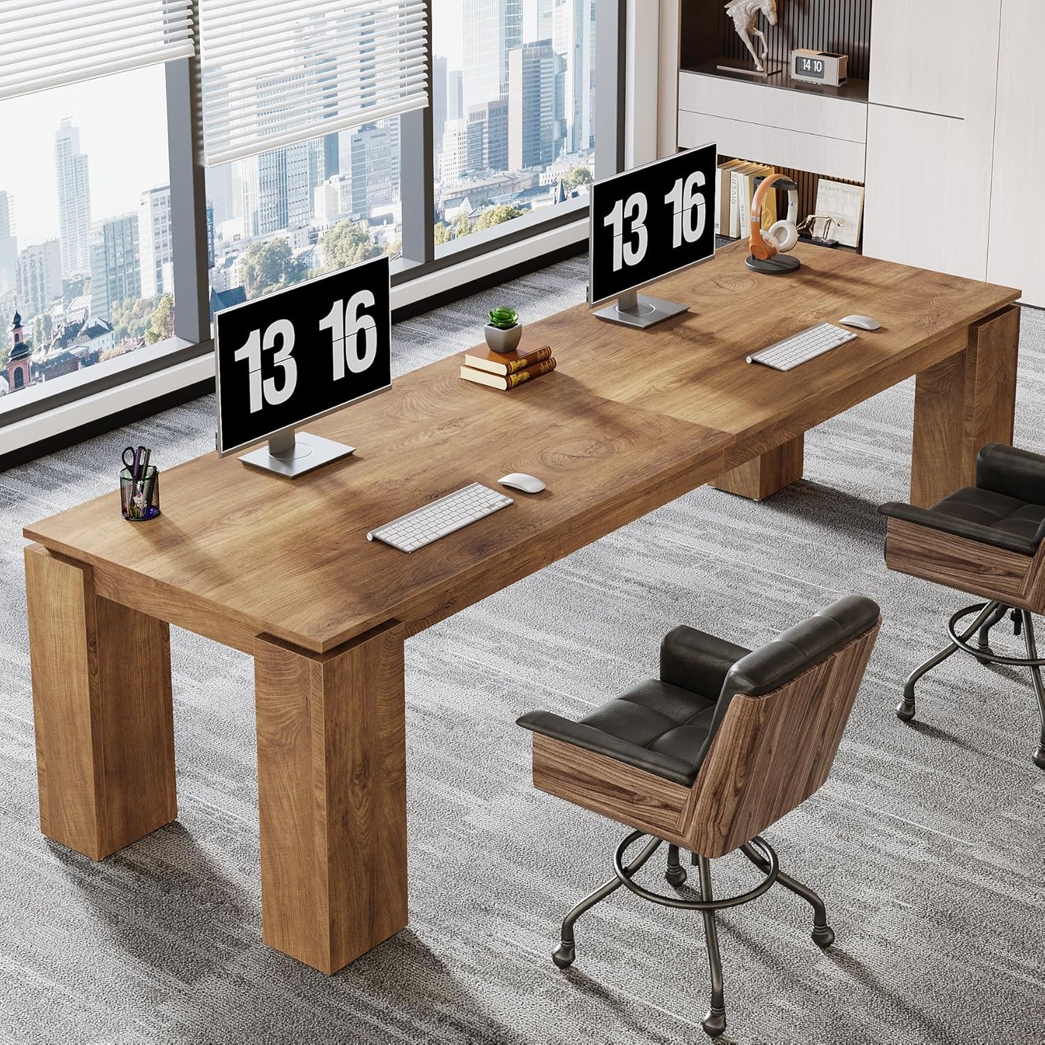 Home Office With Two Desks - 86-Inch Wood Two-Person Desk, Modern Double