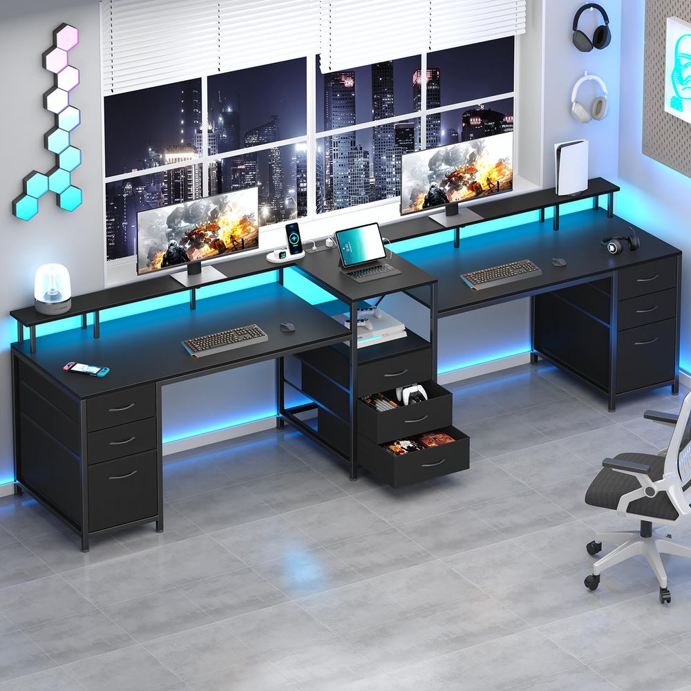 Home Office With Two Desks - 98.4 Long Computer Desk with 9