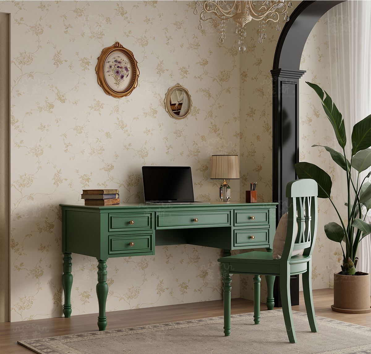 Vintage Style Two-in-One Offic - Home Office With Two Desks reseña y precio