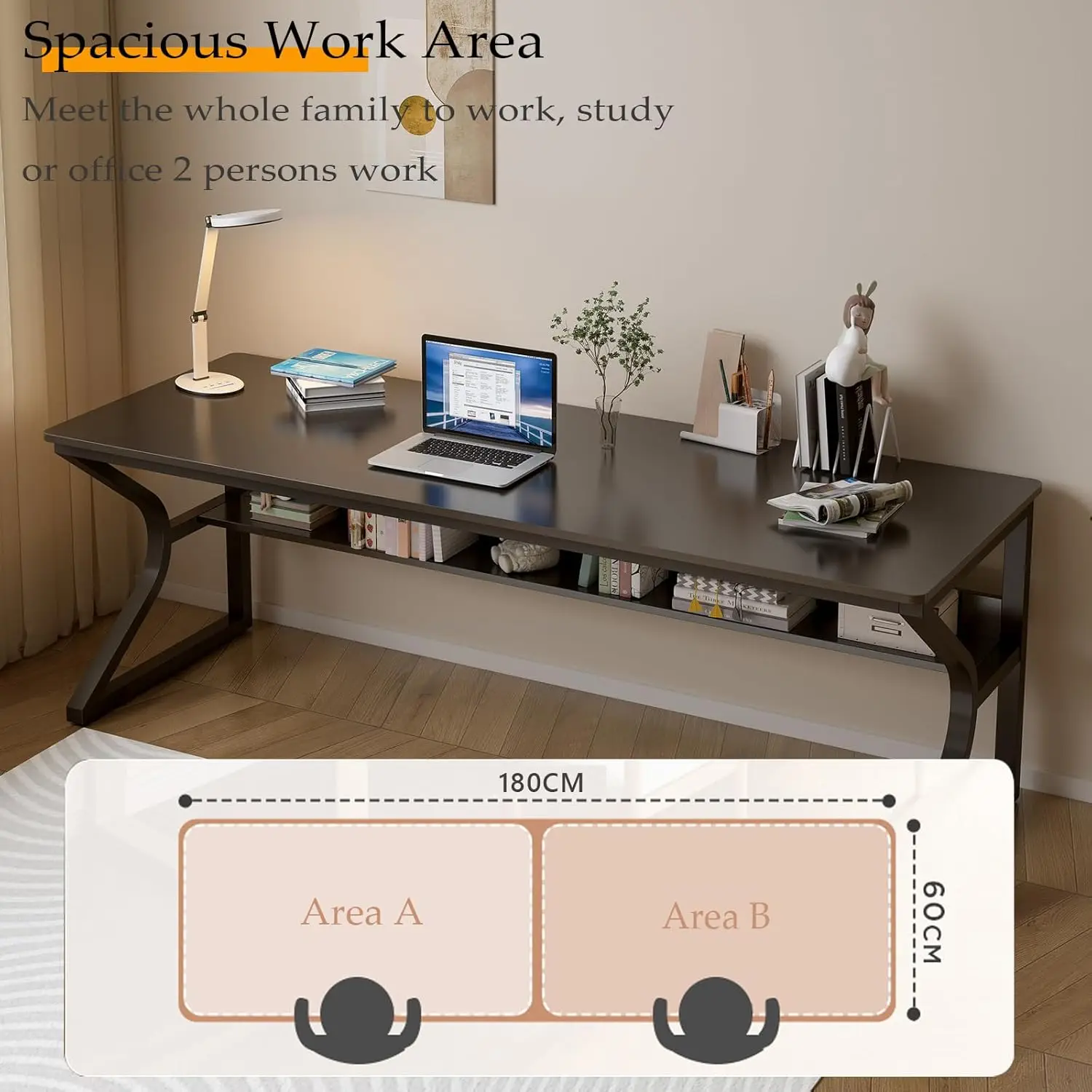 Extra Long Desk Bookshelf 71 D - Home Office With Two Desks reseña y precio