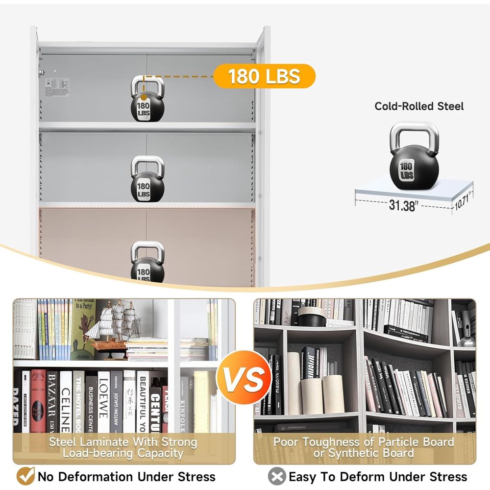 70.87 Tall Metal Bookshelf, 5- - Home Office Free reseña y precio