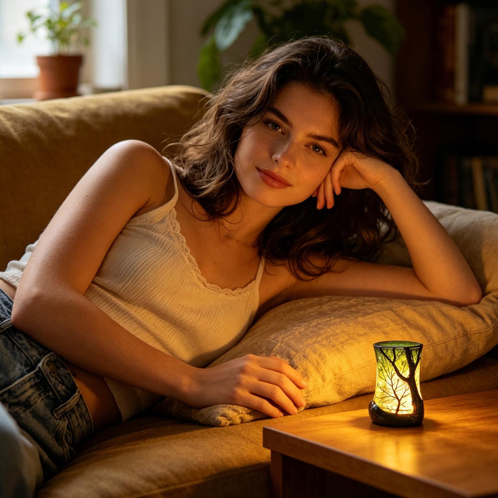 Bedside Table Lamp Forest Nigh - Home Office With Bookshelves reseña y precio