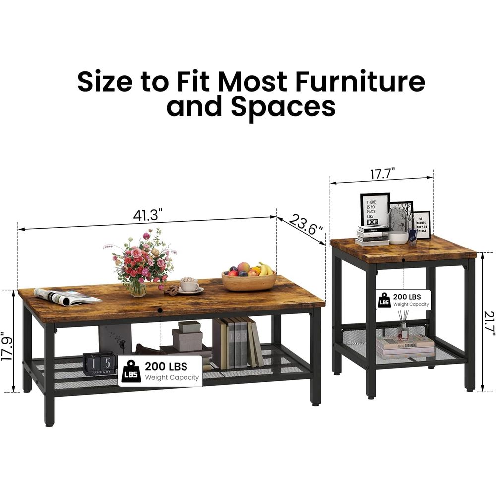Vintage 3-Piece Wood Coffee Ta - Home Office Industrial Style reseña y precio