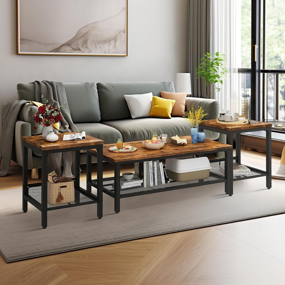 Vintage 3-Piece Wood Coffee Ta - Home Office Industrial Style reseña y precio