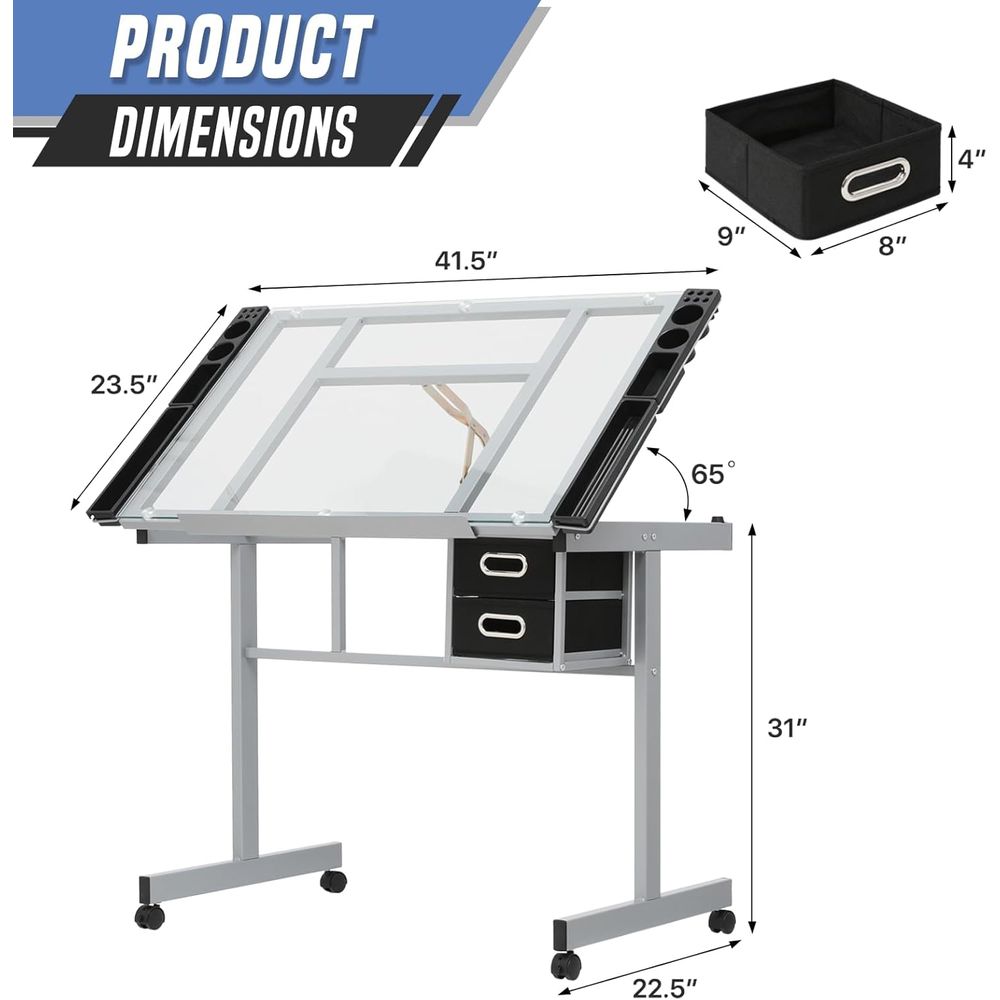 Adjustable Glass Top Dining Ta - Home Office Free reseña y precio
