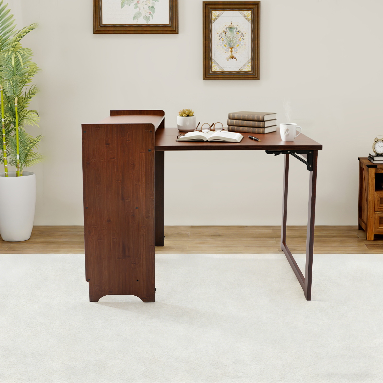 Folding Desk with Storage Shel - Home Office Hideaway Desk reseña y precio