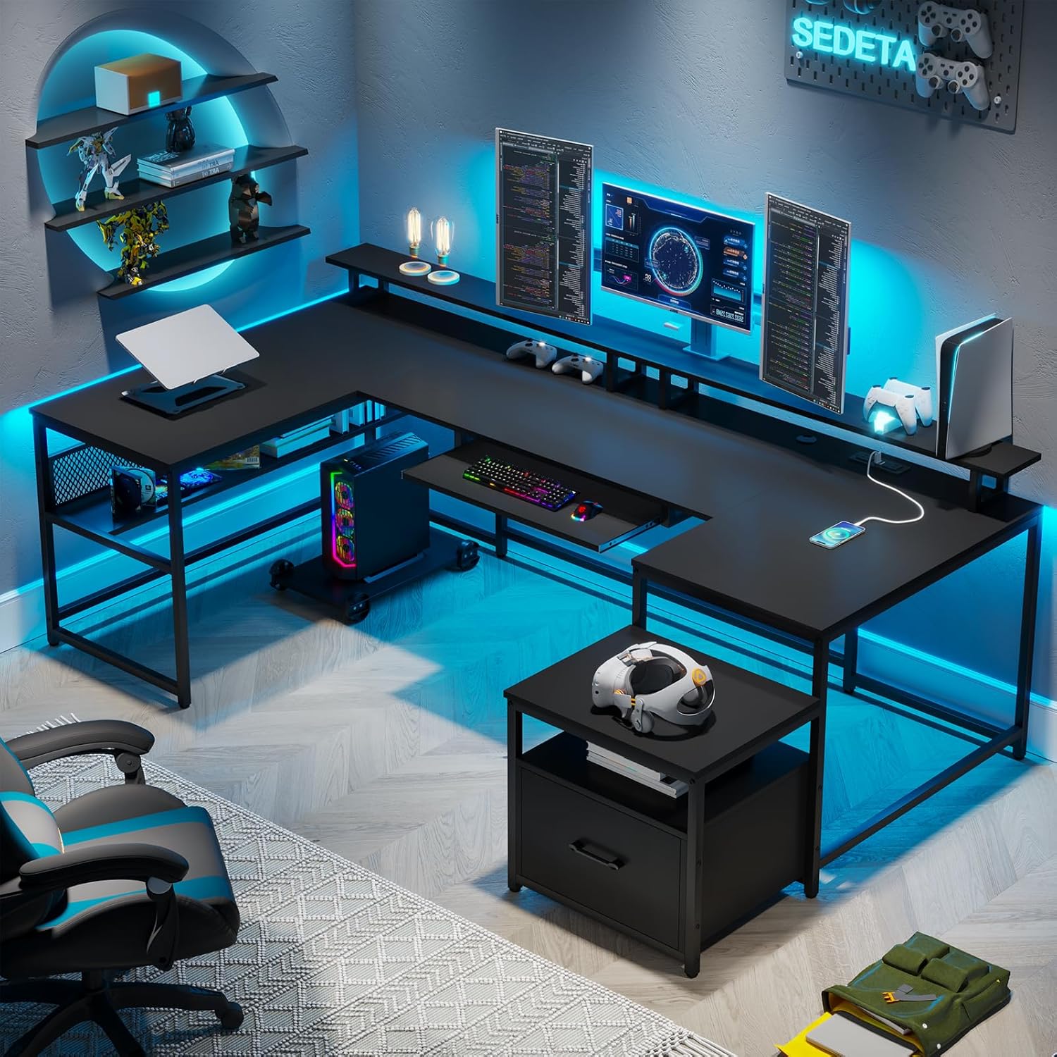 U Shaped Desk,101.5''Reversibl - Home Office With Two Desks reseña y precio
