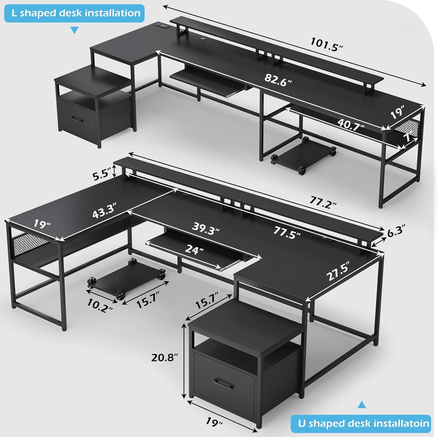 U Shaped Desk,101.5''Reversibl - Home Office With Two Desks reseña y precio