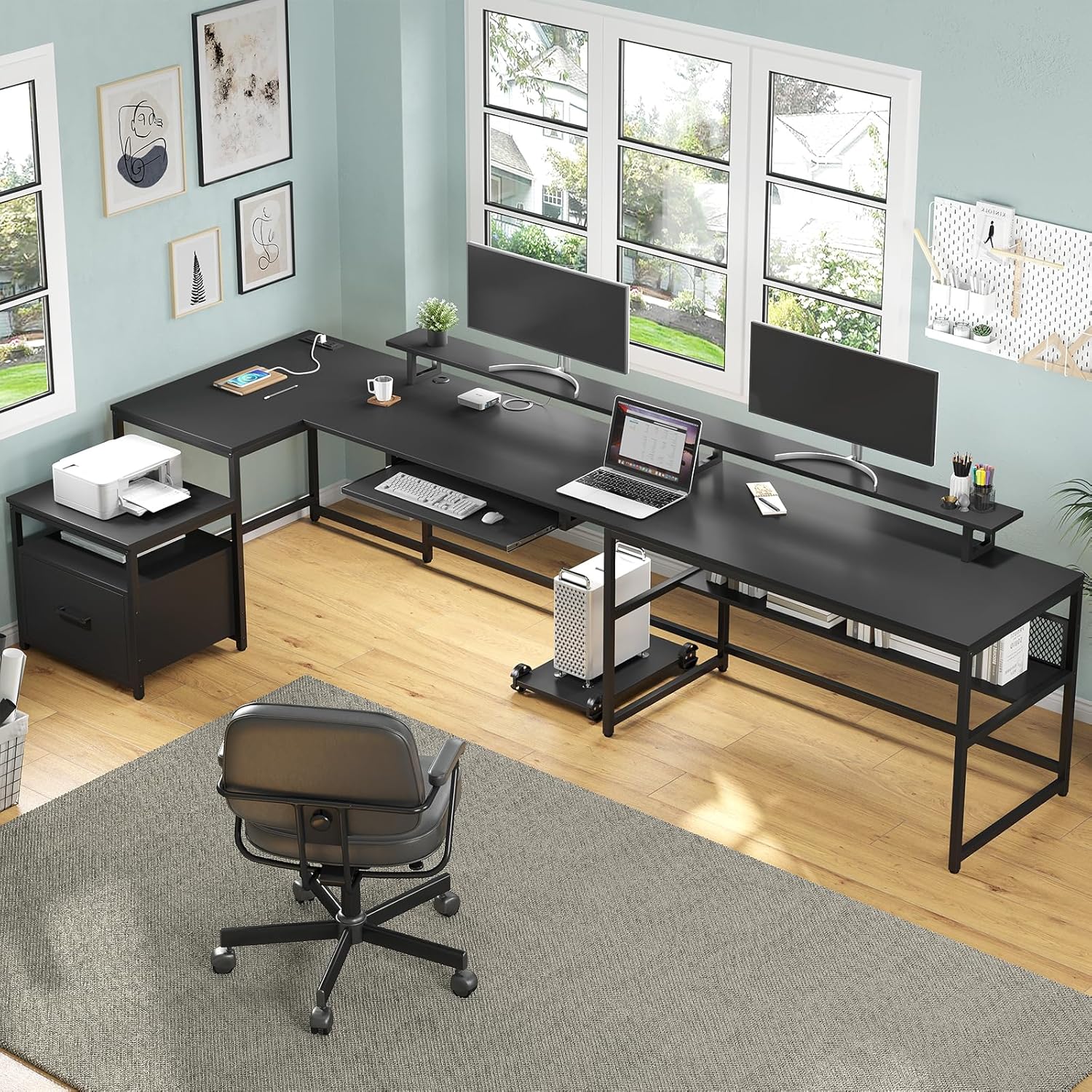 U Shaped Desk,101.5''Reversibl - Home Office With Two Desks reseña y precio