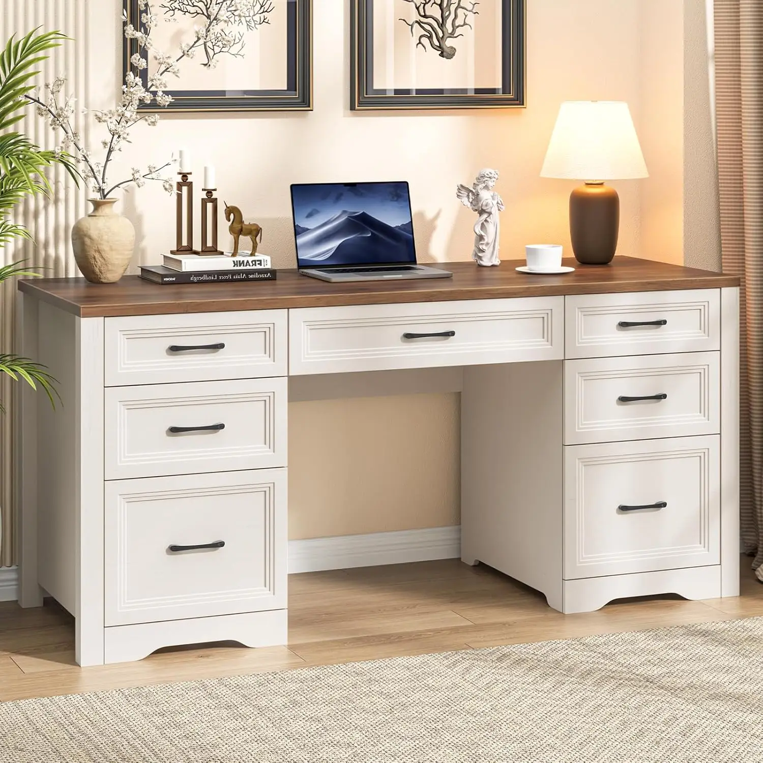 Farmhouse Executive Desk Woode - Home Office With Two Desks reseña y precio