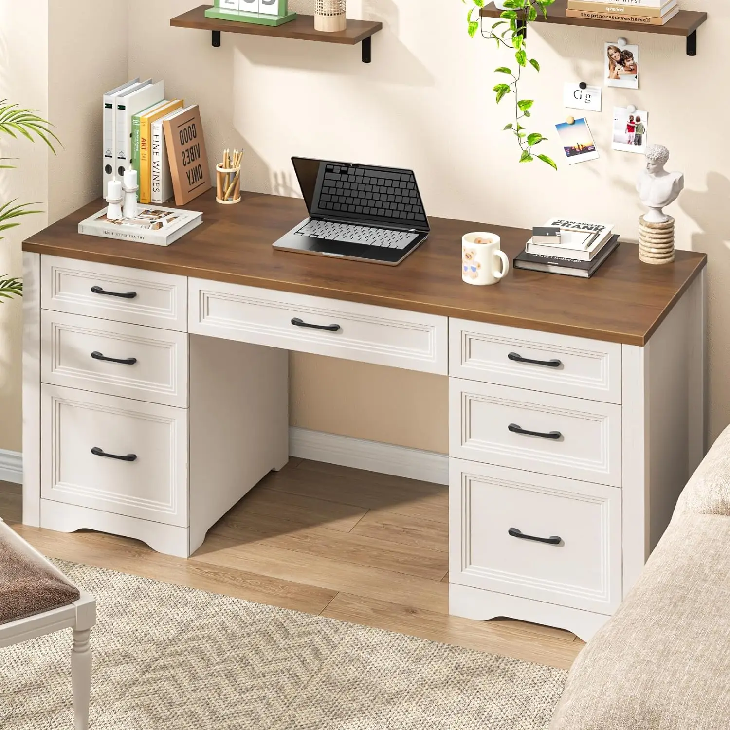 Farmhouse Executive Desk Woode - Home Office With Two Desks reseña y precio