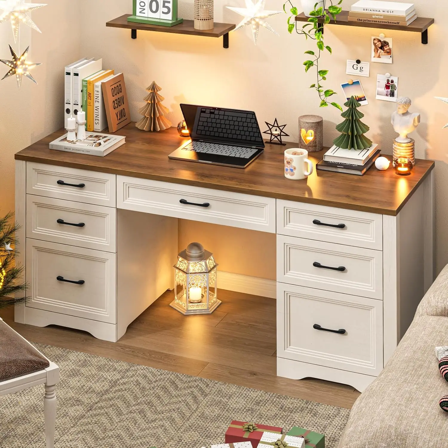 Farmhouse Executive Desk Woode - Home Office With Two Desks reseña y precio