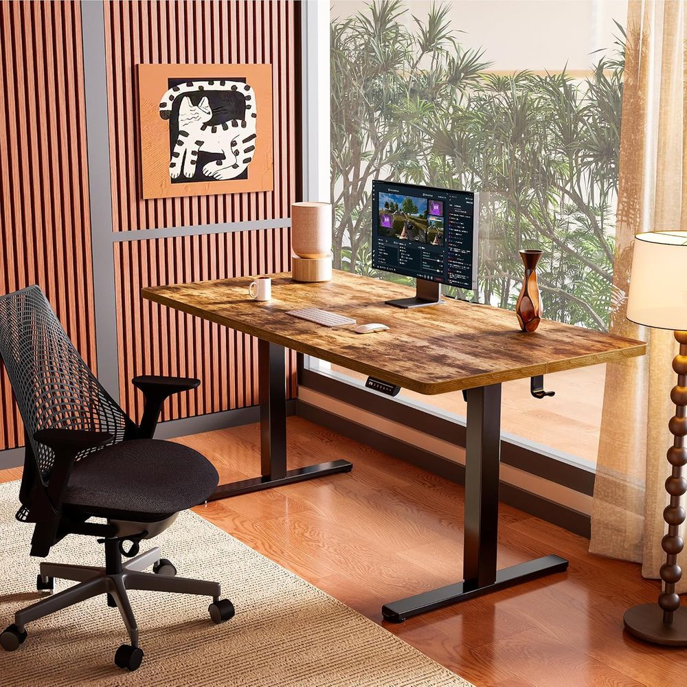 Vintage Brown 48x24 Height-Adj - Home Office With Two Desks reseña y precio