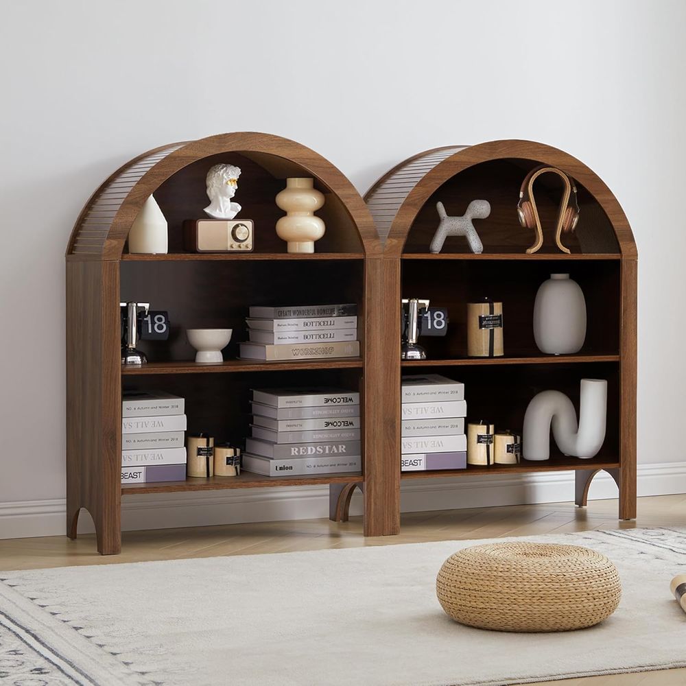 Walnut 3-Shelf Arched Bookcase - Home Office Free reseña y precio