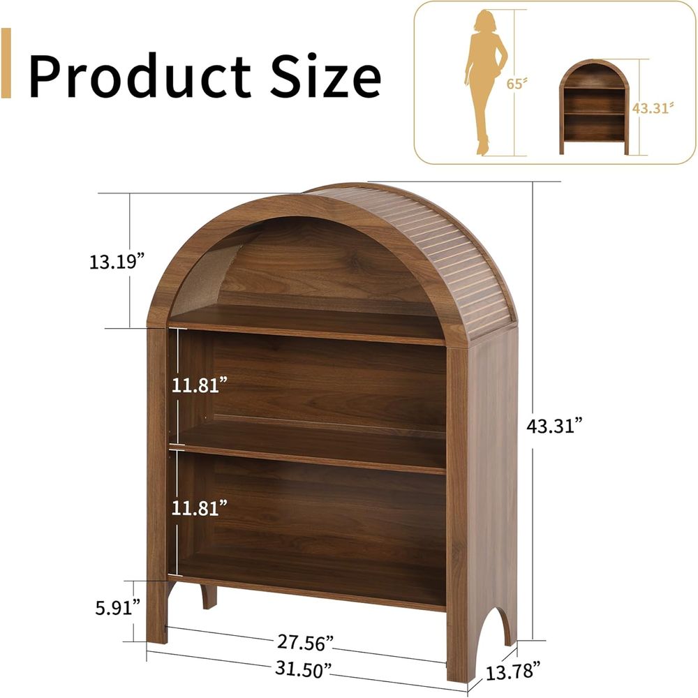 Walnut 3-Shelf Arched Bookcase - Home Office Free reseña y precio