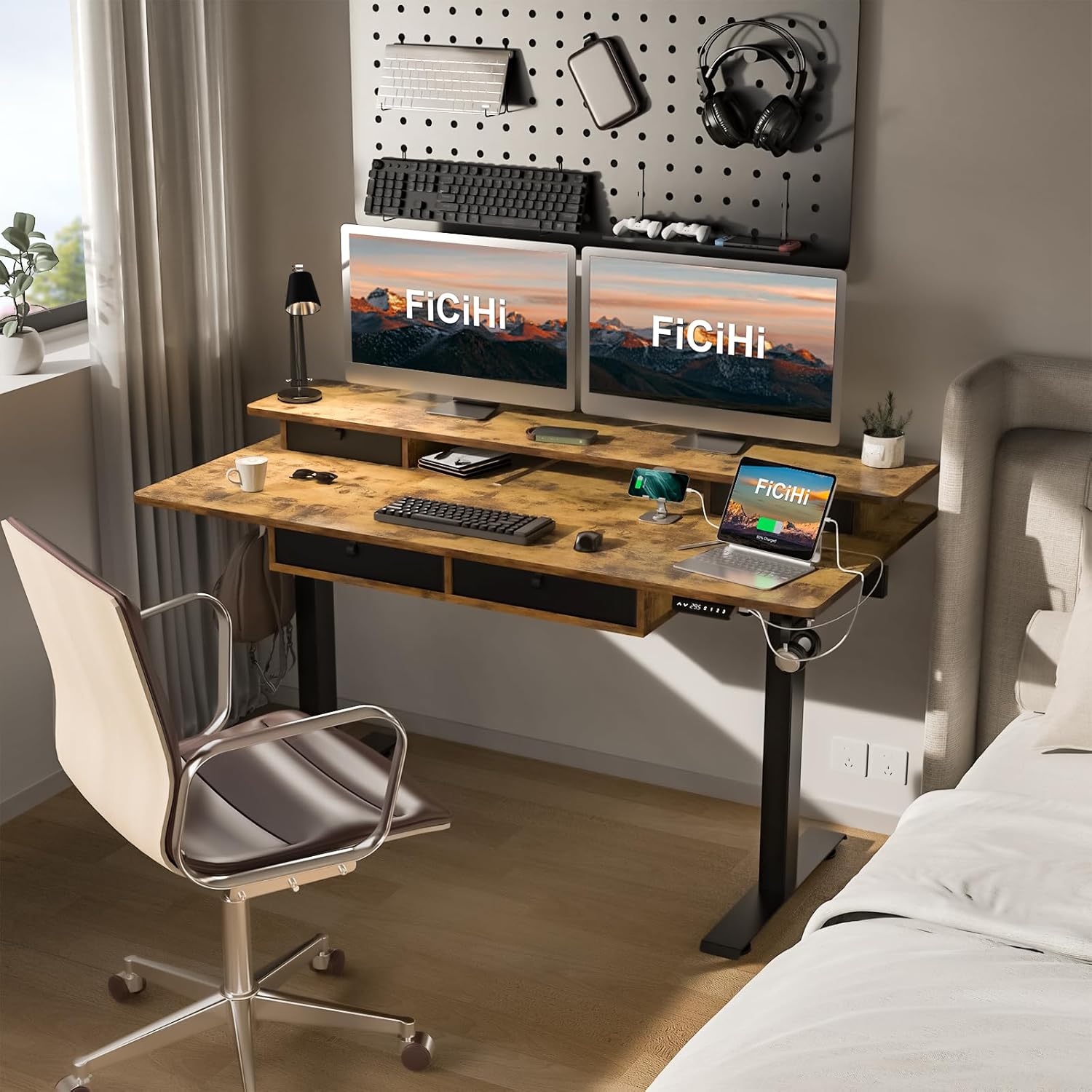 Height Adjustable Electric Des - Home Office With Two Desks reseña y precio