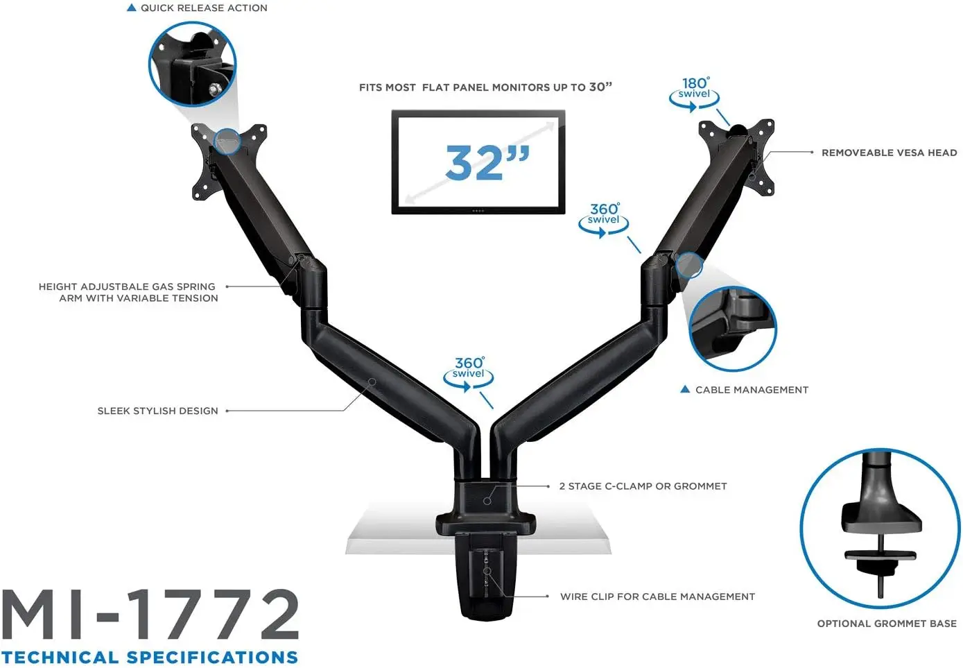 Dual Monitor Arm Mount | Desk  - Monitor Arm Dual reseña y precio