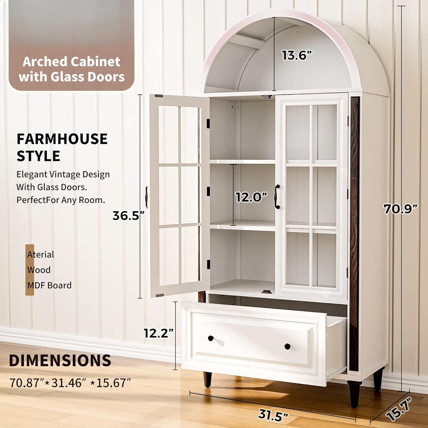 71” Handcrafted Arched Bookcas - Home Office Free reseña y precio
