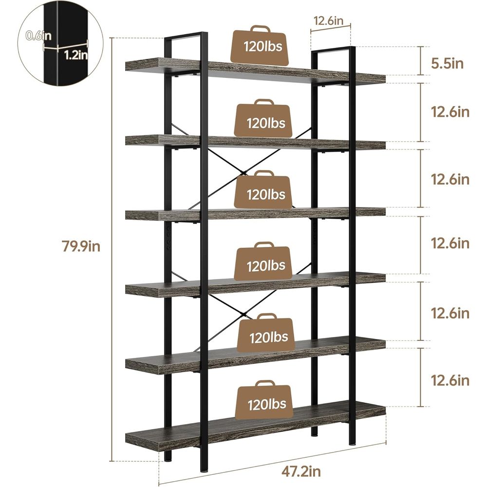 6-Tier Industrial-Style Booksh - Home Office Industrial Style reseña y precio