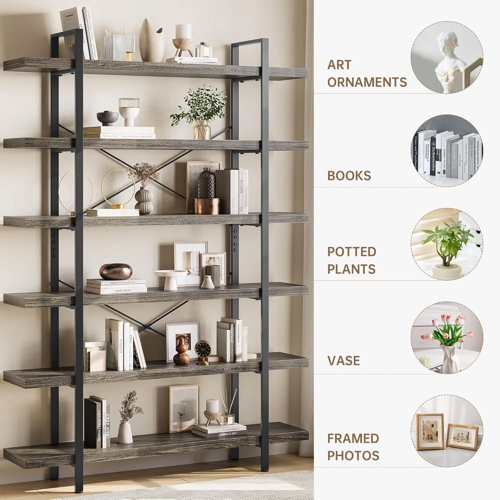 6-Tier Industrial-Style Booksh - Home Office Industrial Style reseña y precio