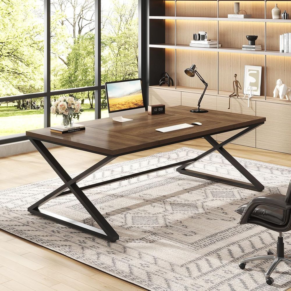 70.8 Rustic Oak Double PC Gami - Home Office With Two Desks reseña y precio