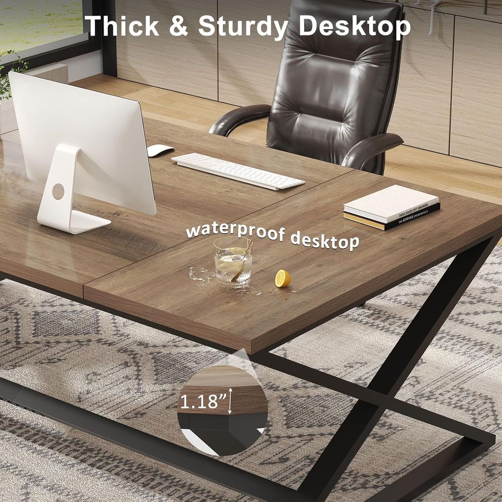 70.8 Rustic Oak Double PC Gami - Home Office With Two Desks reseña y precio