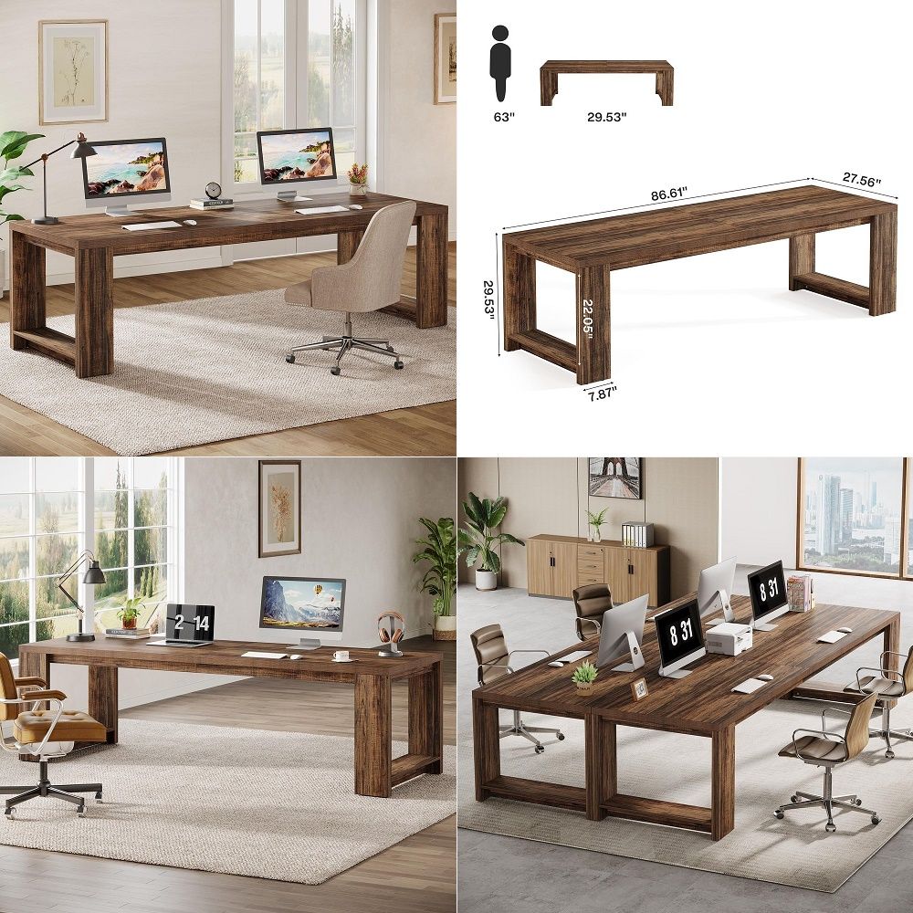 2 Person Desk, 86.6 Extra Long - Home Office With Two Desks reseña y precio