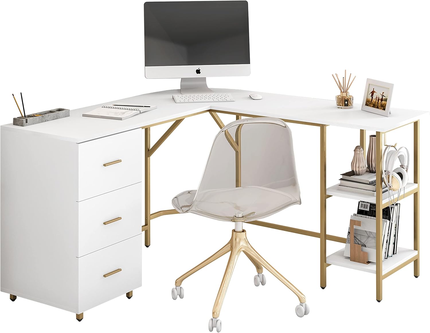 L Shaped Desk - Two-Toned Comp - Home Office With Two Desks reseña y precio