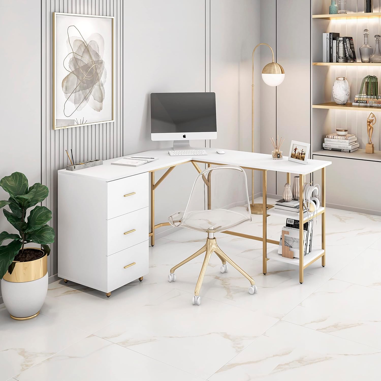 L Shaped Desk - Two-Toned Comp - Home Office With Two Desks reseña y precio