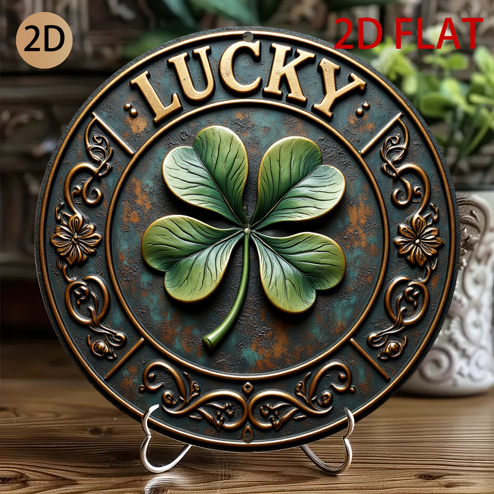 Vintage Rustic Metal Lucky Clo - Home Office Logo reseña y precio