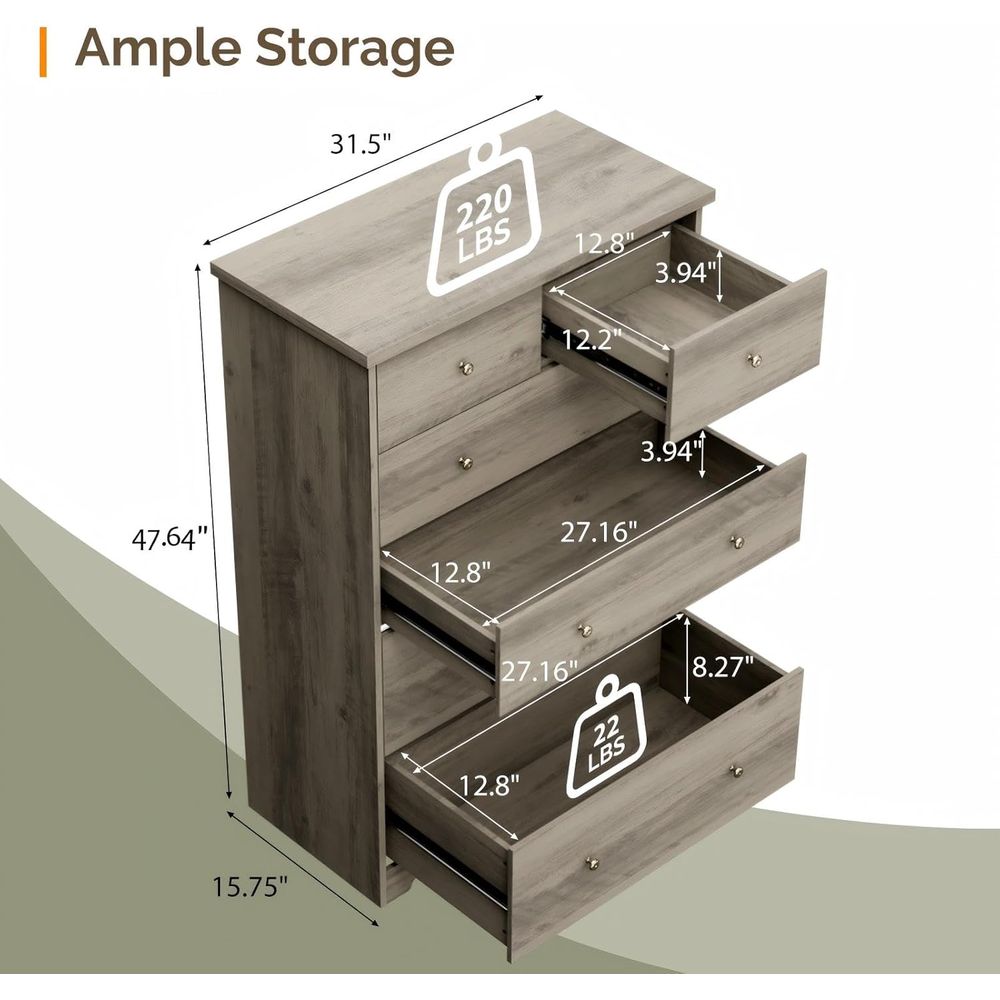 6-Drawer Chest in Rustic Grey  - Home Office Or reseña y precio