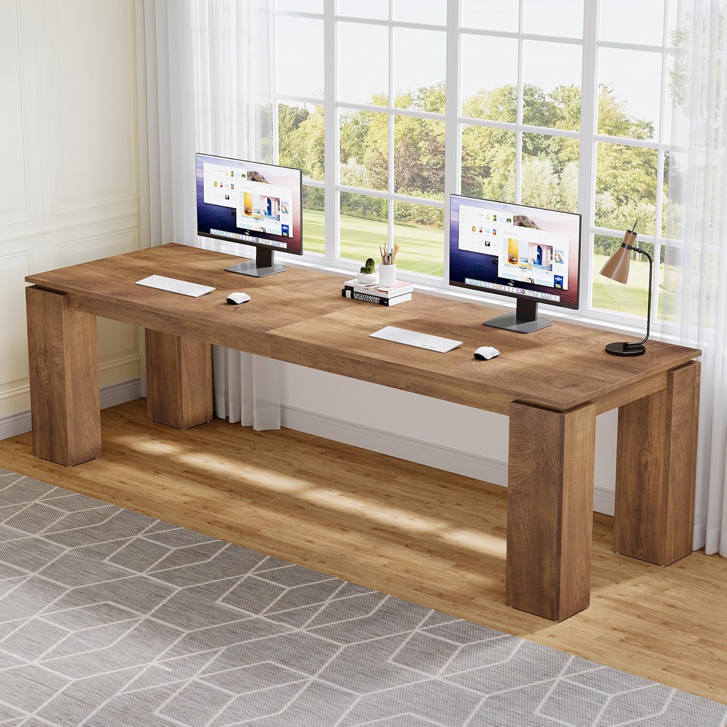 86-Inch Wood Two-Person Desk,  - Home Office With Two Desks reseña y precio