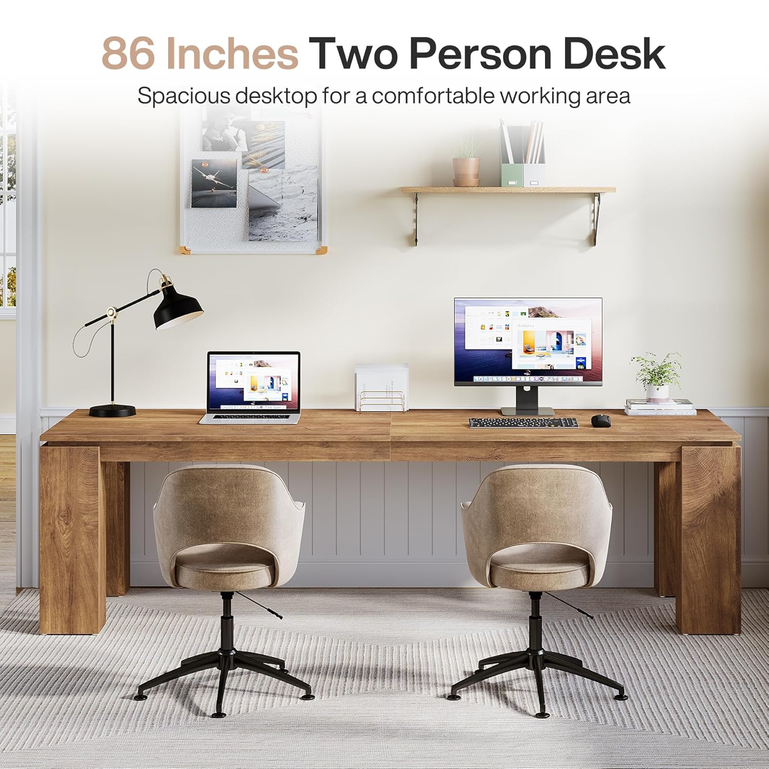 86-Inch Wood Two-Person Desk,  - Home Office With Two Desks reseña y precio