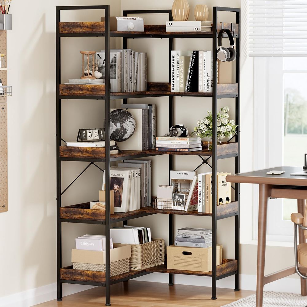 5-Tier L-Shaped Reversible Boo - Home Office Industrial Style reseña y precio