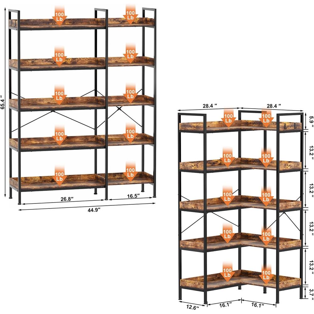 5-Tier L-Shaped Reversible Boo - Home Office Industrial Style reseña y precio